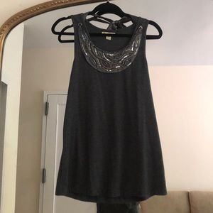 Gray Tank with Sequins and Satin Bow